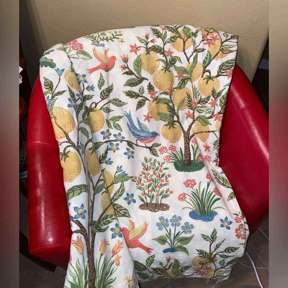 RARE Pottery Barn Jocelyn Lemons & Birds Floral Duvet Cover KING Botanical Tree